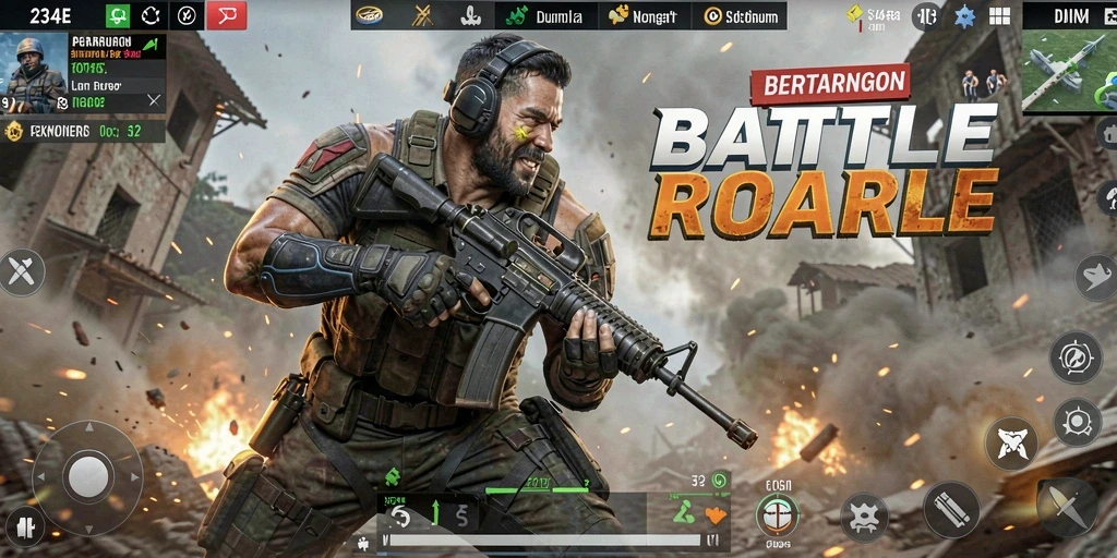 Tangkapan layar 234E menampilkan aksi pertempuran Battle Royale yang mendebarkan.