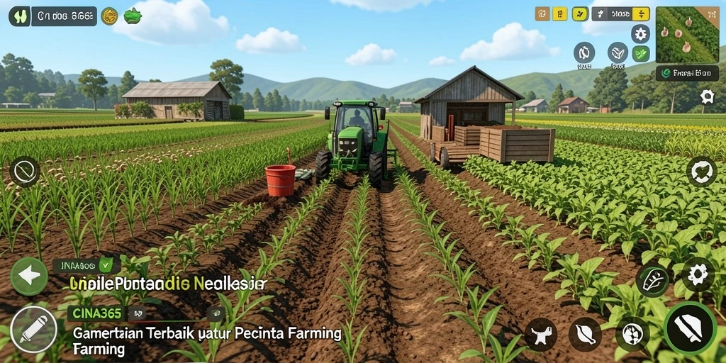 Tampilan gameplay CINA365 yang menunjukkan ladang pertanian yang subur.