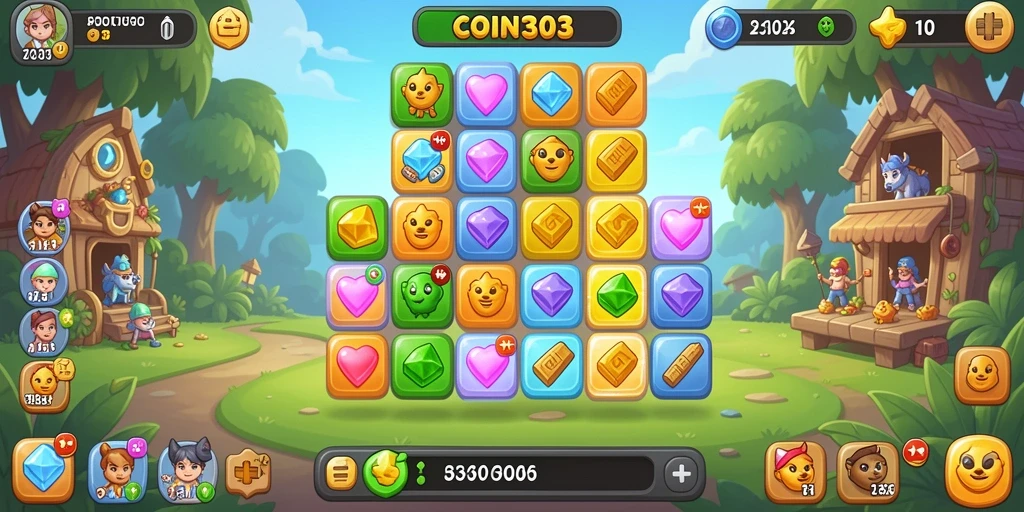 Screenshot COIN303 menampilkan gameplay Match-3 yang menarik dan penuh warna.