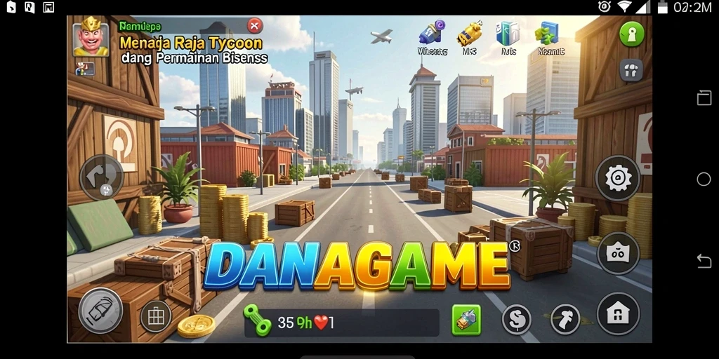 Screenshot menampilkan gameplay dinamis DANAGAME dengan elemen Tycoon yang menarik.