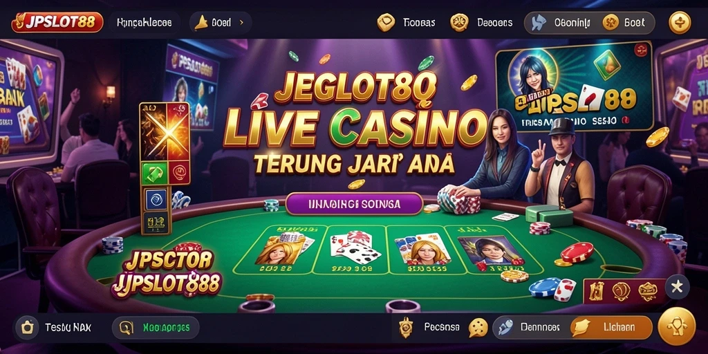 Tangkapan layar gameplay JPSLOT88 yang menunjukkan dealer live dan permainan kasino menyenangkan.
