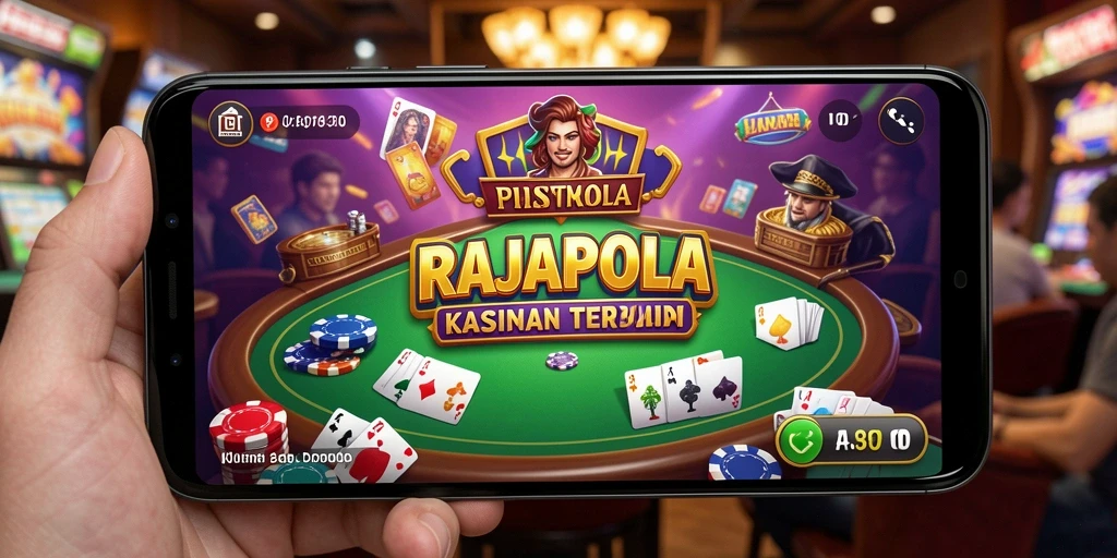 Screenshot gameplay RAJAPOLA yang menampilkan suasana kasino yang mendebarkan.