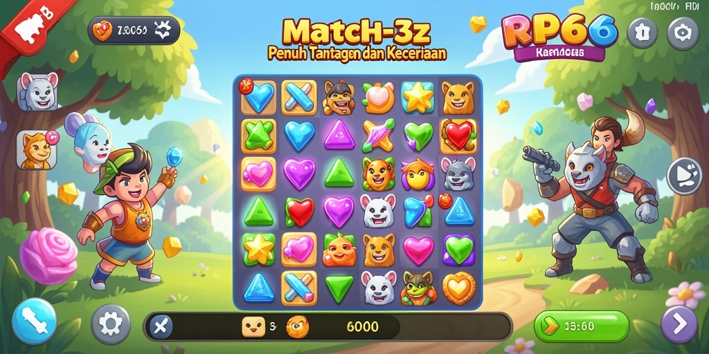 Screenshot RP66 menampilkan aksi gameplay Match-3 yang penuh warna.