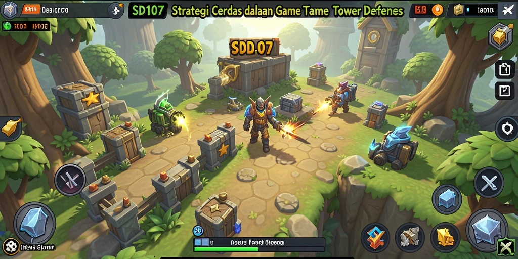 Screenshot gameplay SD107 menampilkan aksi Tower Defense yang menegangkan.